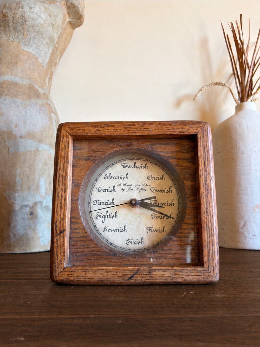 Vtg Jim Mofhitz Handcrafted Wood Ish Clock Rustic Cottagecore